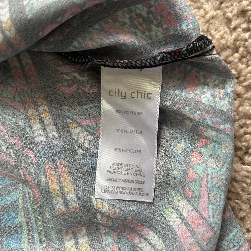 City Chic Geometric Black Blue Biba Drawstrring Maxi Dress Size L/20 - Picture 8 of 11